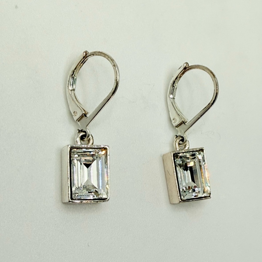 Givenchy Silver Tone Clear Faceted Crystal Dramatic Dangle Earrings 1 in - Picture 2 of 6
